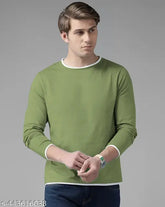 Cotton blend green long sleeve men's t-shirt, high quality plain tee by AOOSH for men's fashion