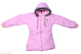 Nylon fur jacket for baby girls (18-24M, 2-3Y), solid pattern, winter protection