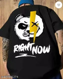 Black cotton blend round neck t-shirt for men, featuring printed typography design on short sleeves