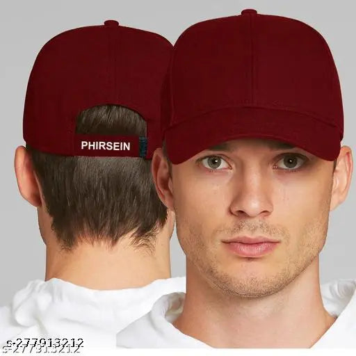 Maroon & Black Cotton Baseball Caps - Fashionable, Adjustable Designer Hats by Phirsein, Summer Essential