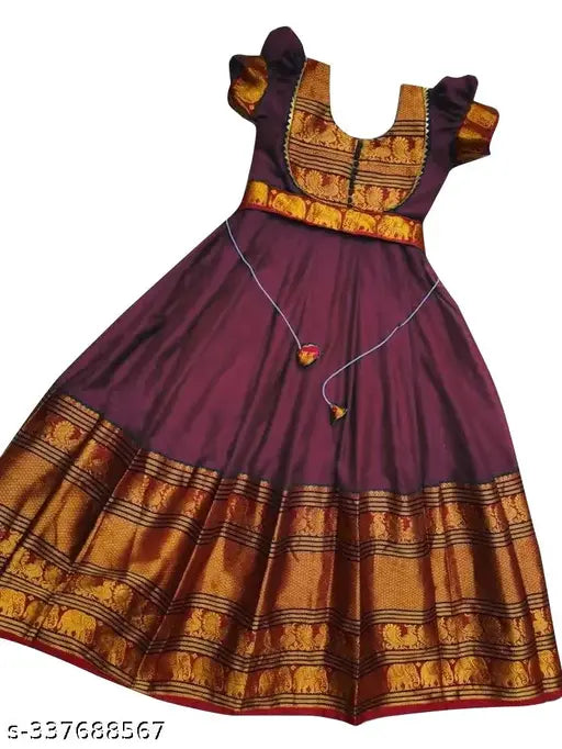 Vibrant Silk Patola Print Girls Gown, Traditional Banarasi Silk, India origin