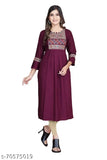 Rayon Nayra cut kurti for stylish women, solid-colored embroidered kurtha suitable for office or casual wear. Ideal gift for festivals, birthdays, anniversaries, or surprises. Hand/machine wash separately in cold water, low temp, dry in shade. Calf length adult kurta set. Made in India