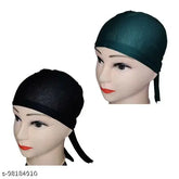 Soft cotton canvas self-design hijab cap underscarf, Indian imported tie head wrap, pack of 2