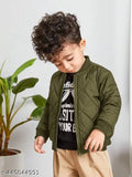 Green polyester boys bomber jacket with classic design and long sleeves, perfect for casual wear and layering, trendy and youthful