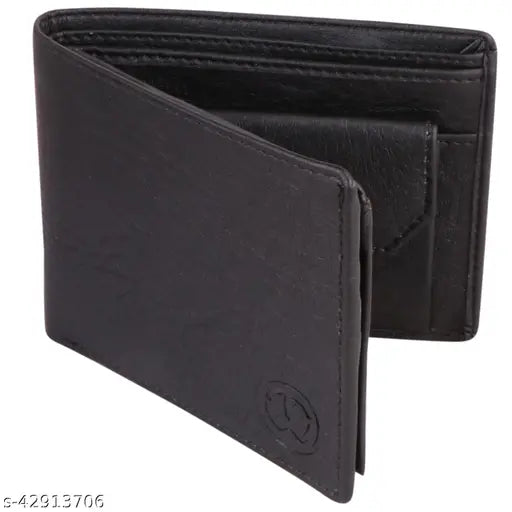 Solid faux leather men's wallet with 2 compartments and 3 card slots, ideal for formal occasions