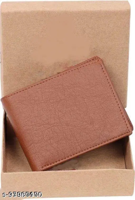 Tan faux leather men's wallet with two compartments, solid pattern, free size (10cm x 11cm), made in India