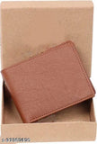 Tan faux leather men's wallet with two compartments, solid pattern, free size (10cm x 11cm), made in India