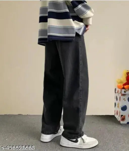 Black denim Western jeans for boys, solid pattern, four pocket design - size 28, 30, or 32