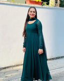 Georgette women's gown with crepe inner, beautiful stitching, and 2m dupatta with gold lace - India