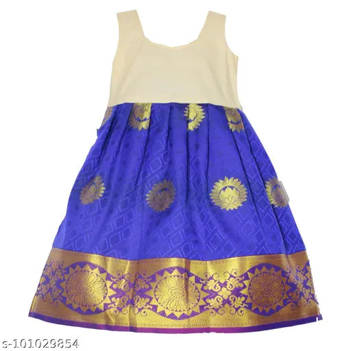 Cotton-silk Kids Girls Rani Pattu Leghanga Choli, floral stitch, short sleeves, Indian festival wear