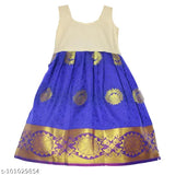 Cotton-silk Kids Girls Rani Pattu Leghanga Choli, floral stitch, short sleeves, Indian festival wear