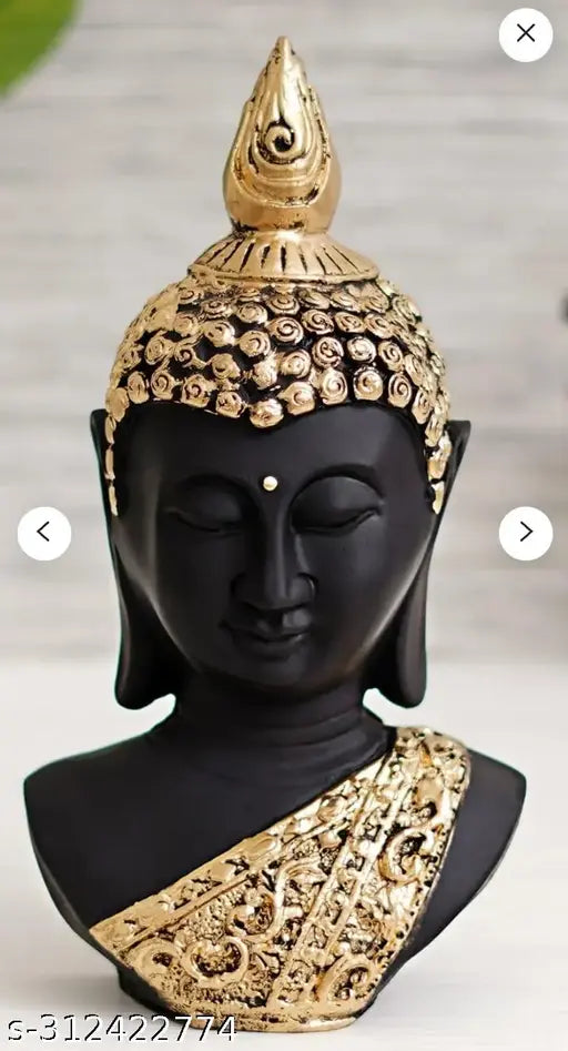 Handcrafted golden-black Laughing Buddha statue, 10cm x 20cm x 10cm, ideal for living room or gift. Polyresin decorative Buddha showpiece adds spiritual touch to home or garden