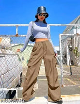 Solid polyester cargo pants, trendy style for women & girls, India-made
