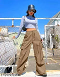 Stylish polyester cargo pants for women, solid-colored trendy fit in various sizes from S to XXXL, Indian origin
