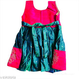 Fuscia chiffon girls party wear dress, 18-24 months, Indian handcrafted