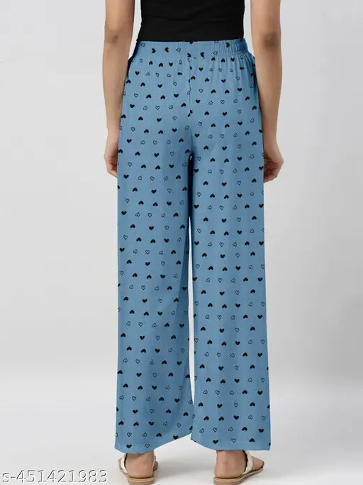 RoyalBlueNavyBlue maxi length printed cotton pyjama set for women - heart design, premium quality