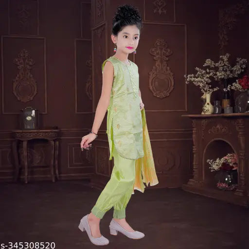 Embroidered festive party kurta and patiala set, semi-silk top with soft silk bottom for girls aged 3-4