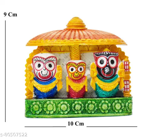 Marbled Lord Jagannath, Balaram, Subhadra Idols (9cm, Multicolor) - Religious home decor or car dashboard showpiece
