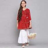 Blue printed three-quarter sleeve Kurta Sharara Cotton Set for girls, single piece from India