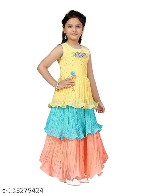 Silk blend colorblocked sleeveless trendy gown for girl, 3-4 years (21 in bust size), India