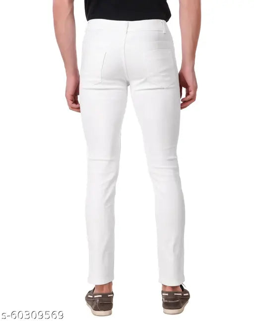 White denim men's jeans by Lotus Fashion, regular fit with cross pockets (Pack of 1)