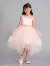 Peach layered hi-low girls party dress with embellished net sleeveless, size 1-2 years (India)