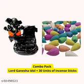 Large poly resin Ganesha statue with 30 backflow incense cones, Indian spiritual decor