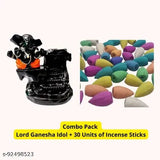 Large poly resin Ganesha statue with 30 backflow incense cones, Indian spiritual decor