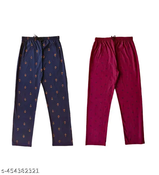 Women's printed cotton maxi pyjamas & lounge pants (2 pack), regular fit, Indian-made