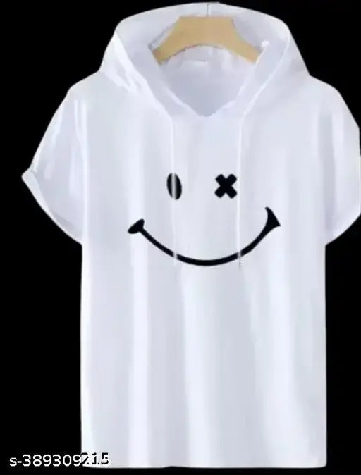 Men's polyester printed hood pettan t-shirt, short sleeves, new design, trending casual wear for summers (S: 32in x 25in, M: 34in x 25in, L: 36in x 25in, XL: 38in x 25in). Indian fashion t-shirt for men