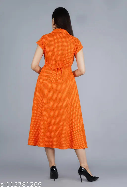 Rayon ploka dot print short-sleeved kurti, orange and patterned, Indian Anarkali style clothing