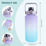 Multi-color BPA free motivational 2L water bottle with straw and time markings, leakproof flip cap, portable, and locked. Ideal for fitness, travel, or as a thoughtful gift. Durable, temperature-resistant, and easy to clean with wide mouth and detachable strap. Made in India