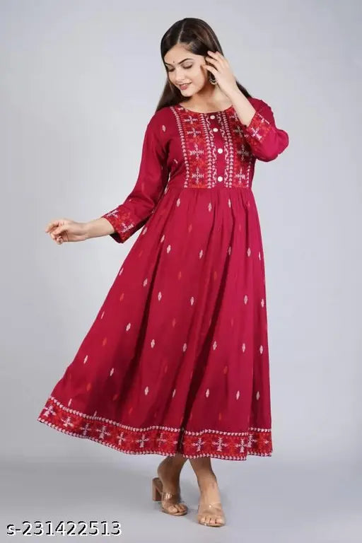 Rayon printed blend straight kurti, three-quarter sleeves, Indian Anarkali dress for women
