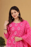 Indian Surhi print three-quarter sleeve kurta, plazzo set with matching dupatta - Sizes: S-XL