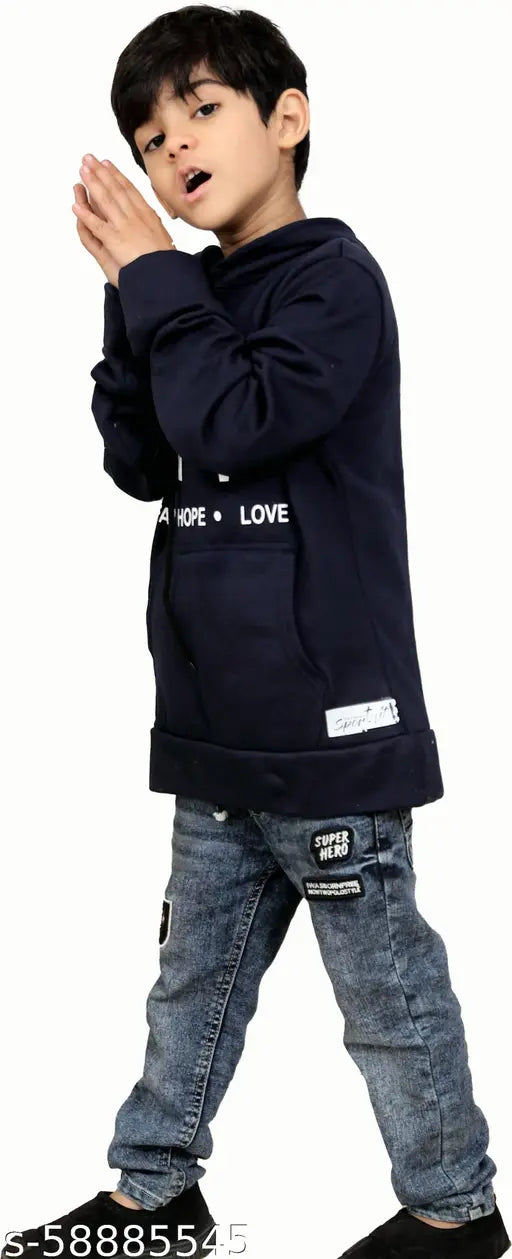 Boys black wool sweatshirts & hoodie. Long sleeves, printed pattern. Warm, comfortable clothing for kids aged 9-14 years. Made in India