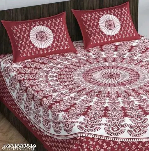 Cotton double bed sheet with 2 pillow covers, Jaipuri print, superfine quality, ideal for summer use