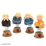 Multicolor spring buddha toy set (4 pcs), handcrafted poly resin religious idols for car dashboard or interior decoration