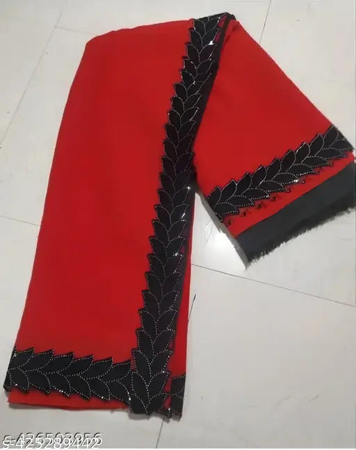 Black and white Banarasi soft semi-silk saree with blouse piece for women, georgette fabric, solid pattern