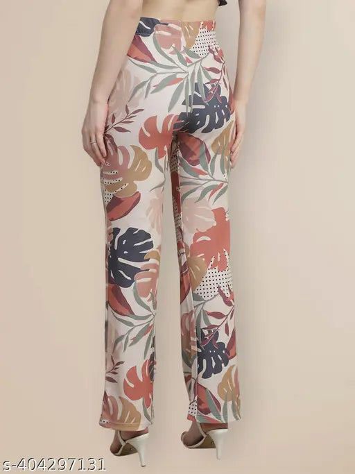 High-rise printed cotton blend trousers for women, featuring vibrant Indian patterns