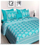 Vibrant Rajasthani-printed, 100% Jaipuri cotton king size double bed sheet with 2 pillow covers, ideal for summer