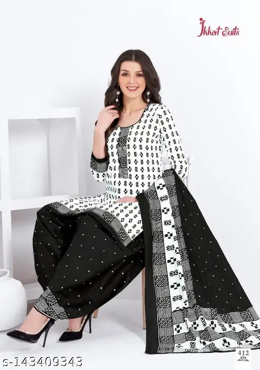 Stitched cotton printed salwar suit set with dupatta and bottomwear, suitable for daily wear or casual occasions. Available in sizes L-4XL, made in India