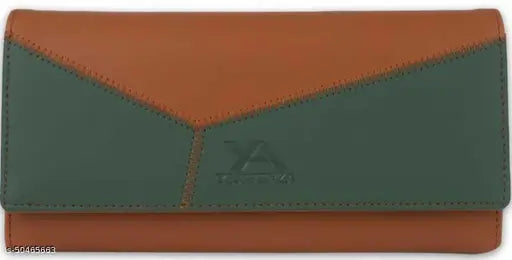 Stylish faux leather hand clutch with magnetic closure, colorblock design, five compartments, and multiple card slots for women and girls (Bronze Tan)