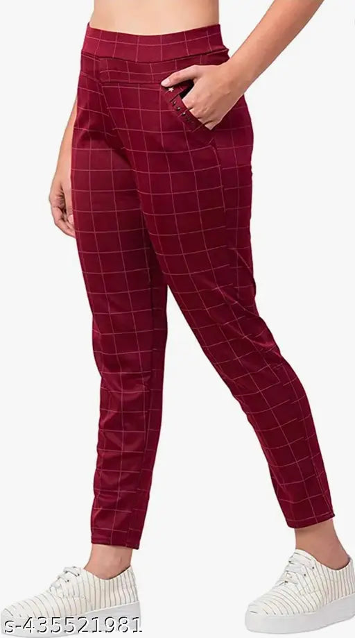 Black, brown, maroon Lycra checkered jeggings combo (3-pack) for women's/girls, advanced quality double pocket design with stretchable material offering comfort and body fit
