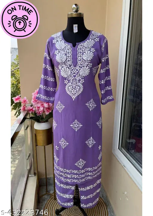 Rayon embroidered kurta set with rayon pants, three-quarter sleeves, Indian origin