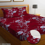 Dark red floral printed, super soft Glace Cotton fitted double elastic bedsheet (72x78x8) with two matching pillow covers. Ideal for summer and perfect fit