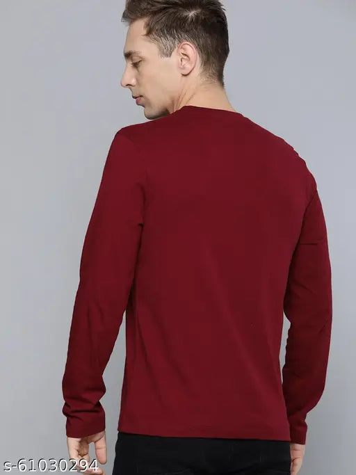 Maroon graphic printed Ironman London Crew mens T-shirt, 100% cotton long sleeve