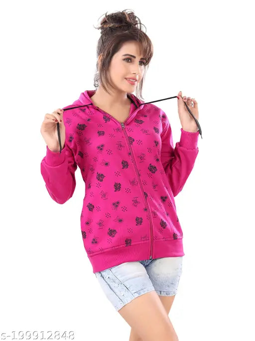 Cotton blend, classy feminine sweatshirt with long sleeves & printed design, women's size S-XL, Indian origin