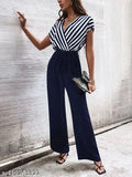 Striped net Lycra sleeveless jumpsuit for women, fashionable and pretty, available in S-XL. Made in India