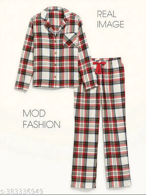 Mod Fashion multicolor checked premium export surplus flannel loungewear set in soft cotton blend - women's luxury nightwear for winter