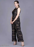 Printed rayon sleeveless jumpsuit by Yozz By Jump Suit on a fashion mannequin